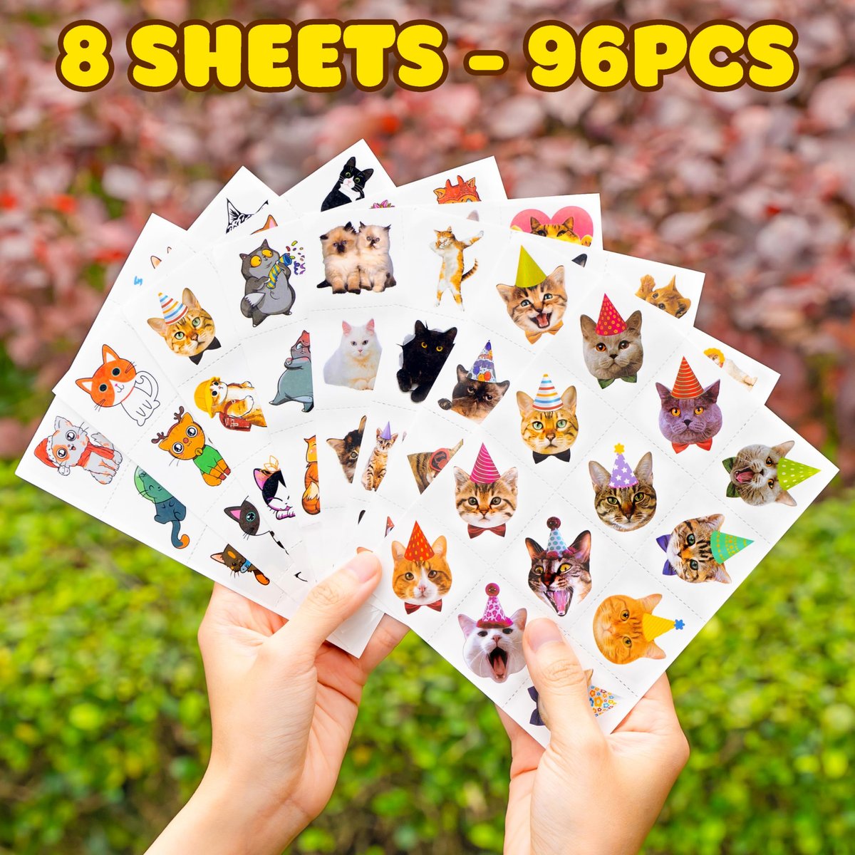 96 PCS Super Cute Cat Temporary Tattoos for Kids - Pre-Cut Fake Tattoo Stickers for Birthday Party Favors, School Rewards, and Home Activities - görsel 16