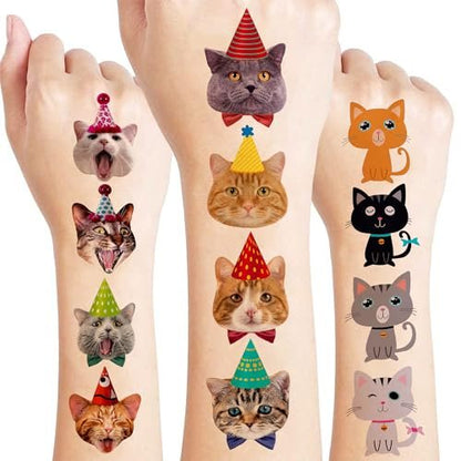 96 PCS Super Cute Cat Temporary Tattoos for Kids - Pre-Cut Fake Tattoo Stickers for Birthday Party Favors, School Rewards, and Home Activities