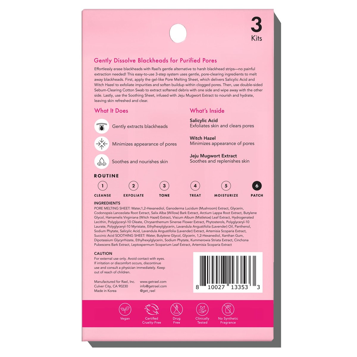 Rael Blackhead Remover Miracle Patch Melting Pack – 3-Step Nose Strips for Blackheads & Pore Cleansing (2 Pack) Avelisse