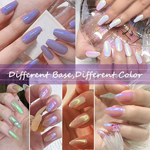 7 Colors Chrome Nail Powder Set - White Pearl Iridescent Aurora Metallic Mirror Effect Dip Nail Powder Kit for Gel Polish Holographic Mermaid Pigment, Resin Craft, Nails Art Gift for Women - görsel 8