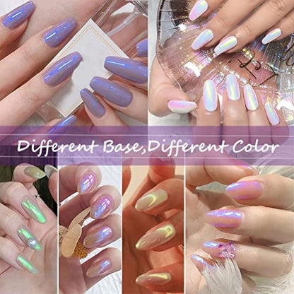 7 Colors Chrome Nail Powder Set - White Pearl Iridescent Aurora Metallic Mirror Effect Dip Nail Powder Kit for Gel Polish Holographic Mermaid Pigment, Resin Craft, Nails Art Gift for Women