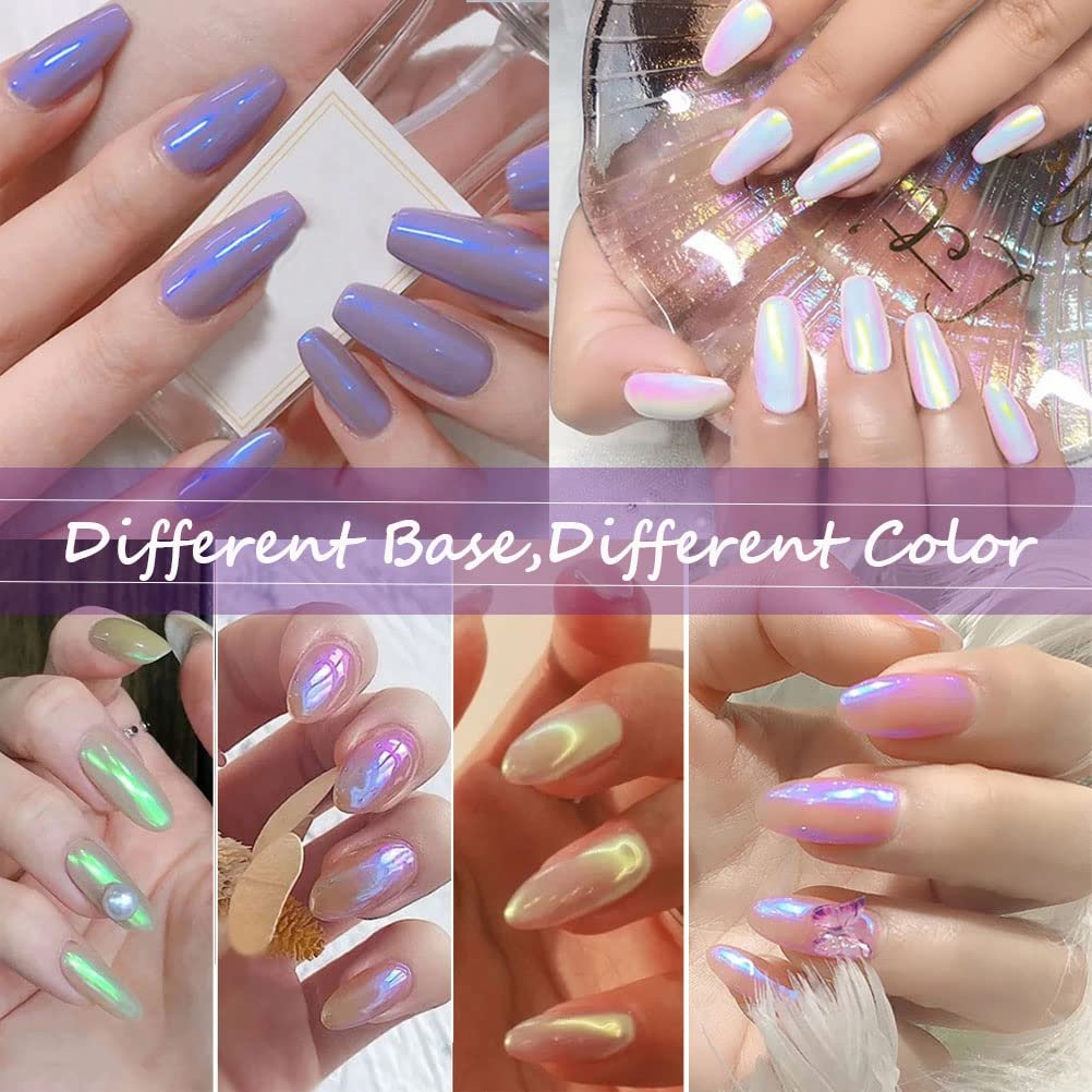 7 Colors Chrome Nail Powder Set - White Pearl Iridescent Aurora Metallic Mirror Effect Dip Nail Powder Kit for Gel Polish Holographic Mermaid Pigment, Resin Craft, Nails Art Gift for Women - görsel 7