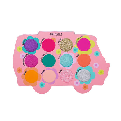 Mad Beauty Scooby-Doo Mystery Machine Eye Shadow Palette – Cruelty-Free Metallic Shimmers & Pressed Glitter, Travel-Ready with Mirror
