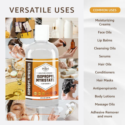 ISOPROPYL MYRISTATE (8 oz) - Natural Plant Derived Cosmetic Grade IPM for Soap Making, Fragrances, Shampoo, Creams & Lotions, Makeup & Adhesive Remover, Antiperspirants & Deodorants | 8 Ounces Avelisse