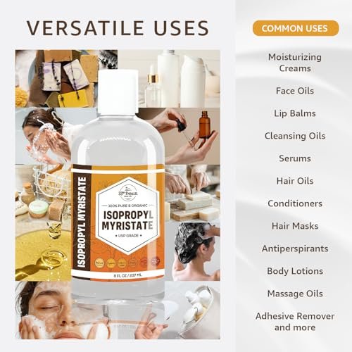 ISOPROPYL MYRISTATE (8 oz) - Natural Plant Derived Cosmetic Grade IPM for Soap Making, Fragrances, Shampoo, Creams & Lotions, Makeup & Adhesive Remover, Antiperspirants & Deodorants | 8 Ounces Avelisse