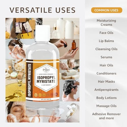 ISOPROPYL MYRISTATE (8 oz) - Natural Plant Derived Cosmetic Grade IPM for Soap Making, Fragrances, Shampoo, Creams & Lotions, Makeup & Adhesive Remover, Antiperspirants & Deodorants | 8 Ounces Avelisse