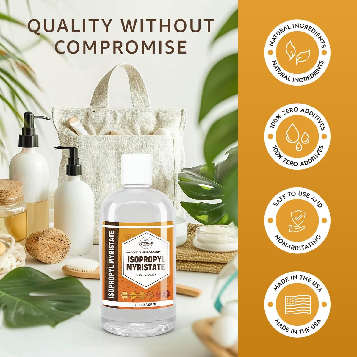 ISOPROPYL MYRISTATE (8 oz) - Natural Plant Derived Cosmetic Grade IPM for Soap Making, Fragrances, Shampoo, Creams & Lotions, Makeup & Adhesive Remover, Antiperspirants & Deodorants | 8 Ounces Avelisse