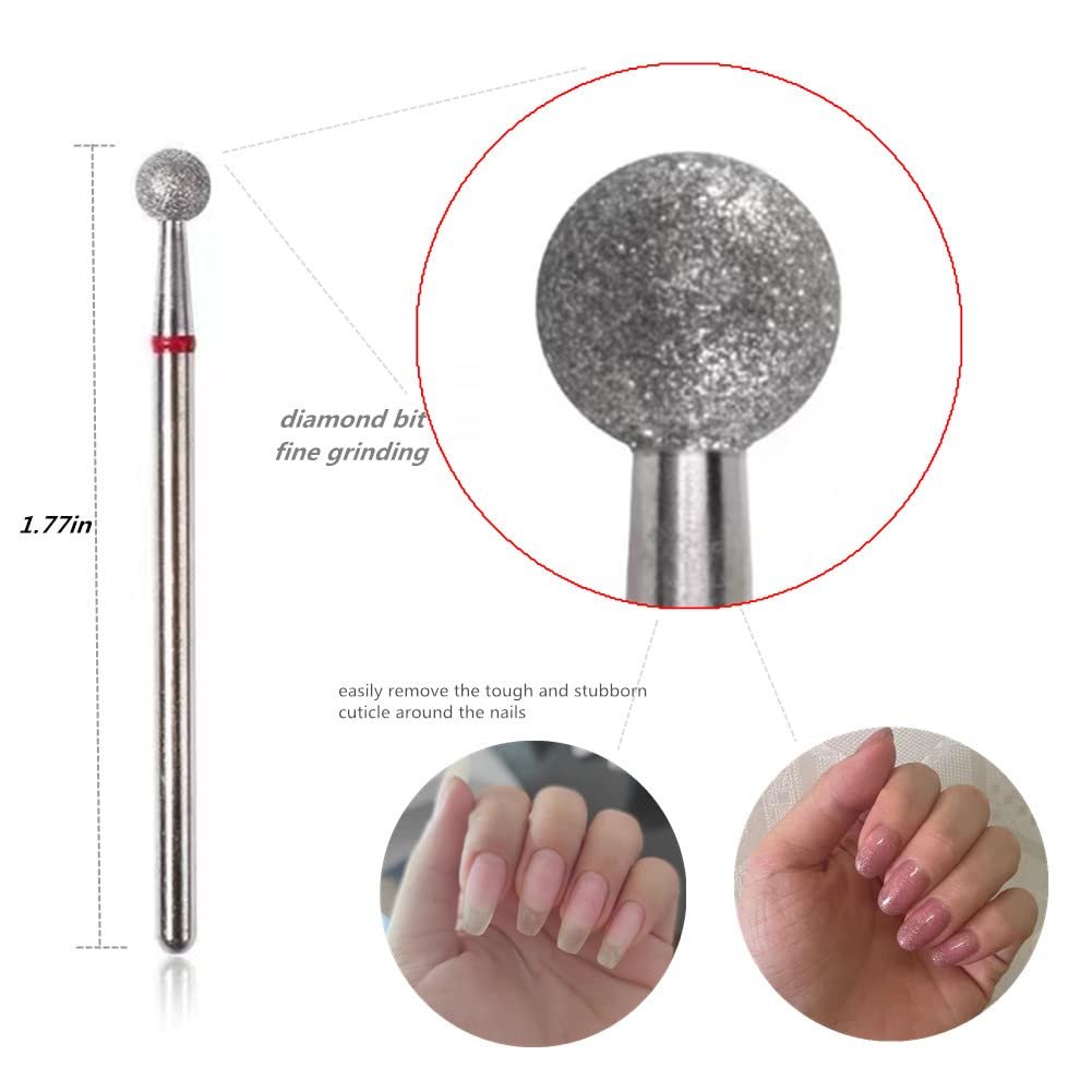 SQULIGT 6Pcs Nail Drill Bits - Ball Head 3/32'' Cuticle Clean Nail Bit for Electric Nail File, Acrylic Manicure Pedicure Gel Polishing, Nail Salon Supply - görsel 5