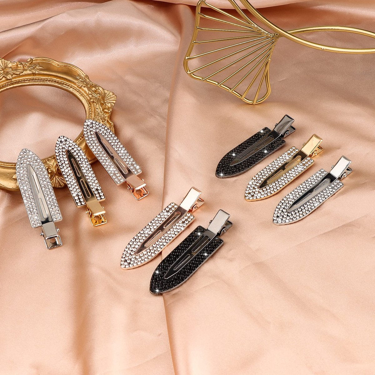 Magicsky 8-Pack No Crease Hair Clips | Rhinestone Flat Barrettes for Women – Diamond Metal Hair Pins for Bangs & Styling (Silver, Gold, Black) - görsel 15