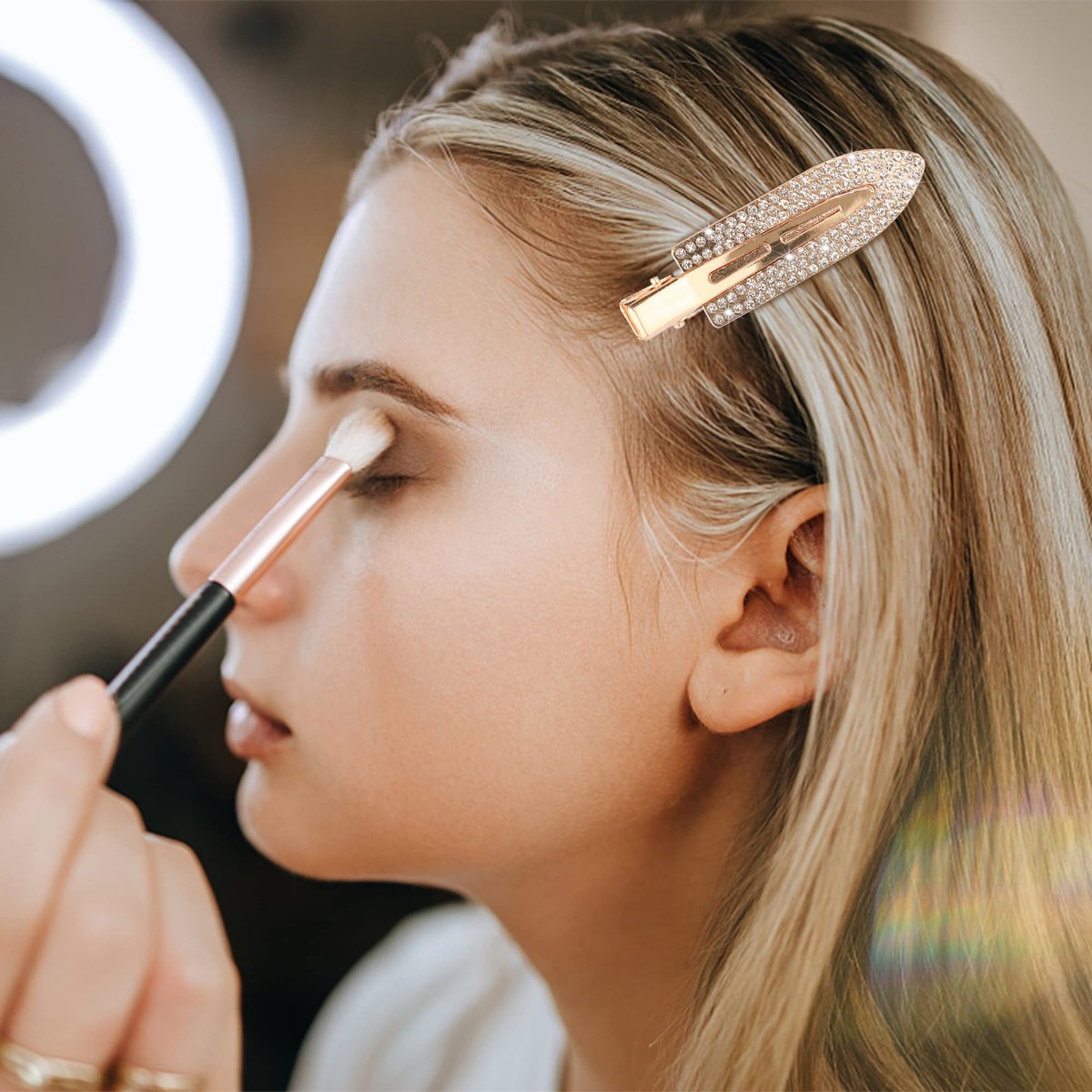 Magicsky 8-Pack No Crease Hair Clips | Rhinestone Flat Barrettes for Women – Diamond Metal Hair Pins for Bangs & Styling (Silver, Gold, Black) - görsel 3