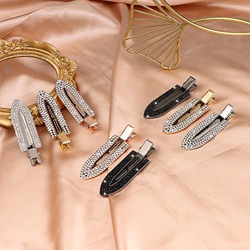 Magicsky 8-Pack No Crease Hair Clips | Rhinestone Flat Barrettes for Women – Diamond Metal Hair Pins for Bangs & Styling (Silver, Gold, Black) - görsel 16