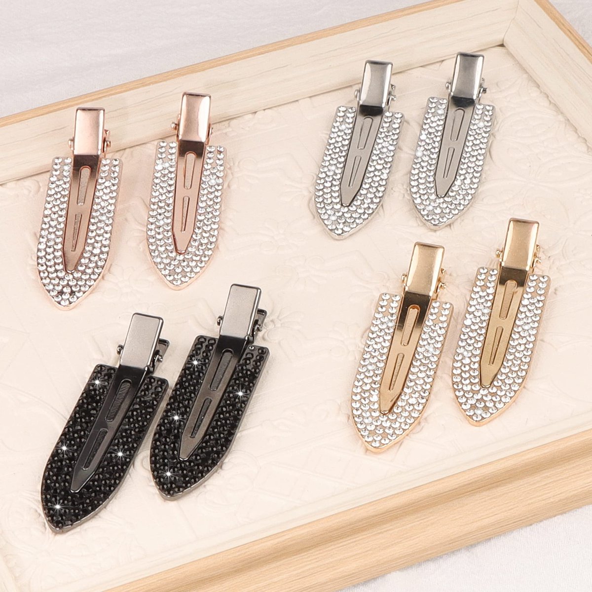 Magicsky 8-Pack No Crease Hair Clips | Rhinestone Flat Barrettes for Women – Diamond Metal Hair Pins for Bangs & Styling (Silver, Gold, Black) - görsel 7
