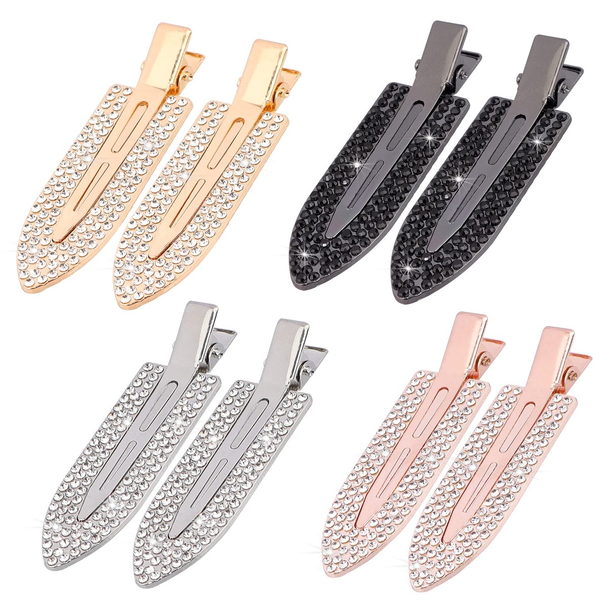 Magicsky 8-Pack No Crease Hair Clips | Rhinestone Flat Barrettes for Women – Diamond Metal Hair Pins for Bangs & Styling (Silver, Gold, Black) - görsel 1