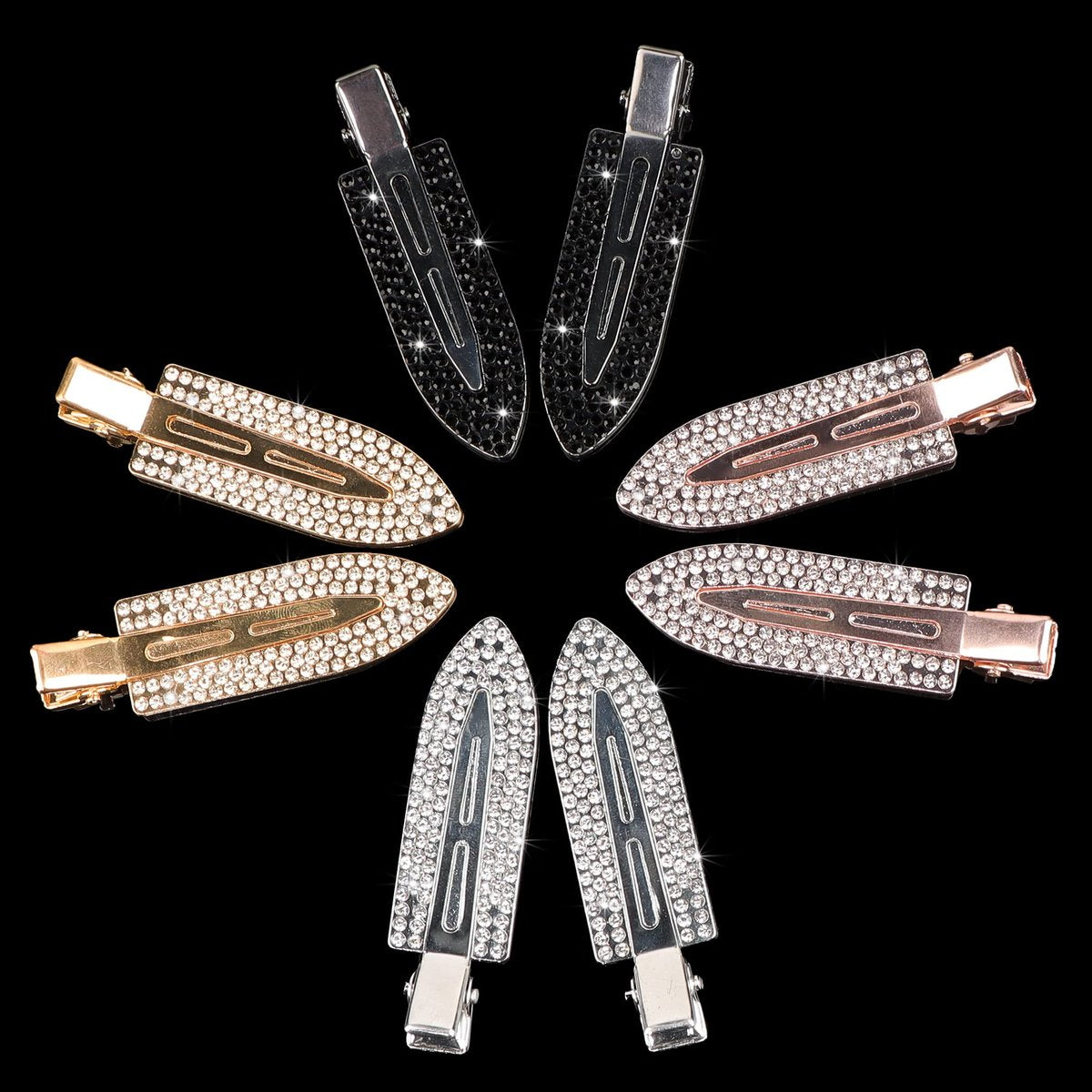 Magicsky 8-Pack No Crease Hair Clips | Rhinestone Flat Barrettes for Women – Diamond Metal Hair Pins for Bangs & Styling (Silver, Gold, Black) - görsel 17