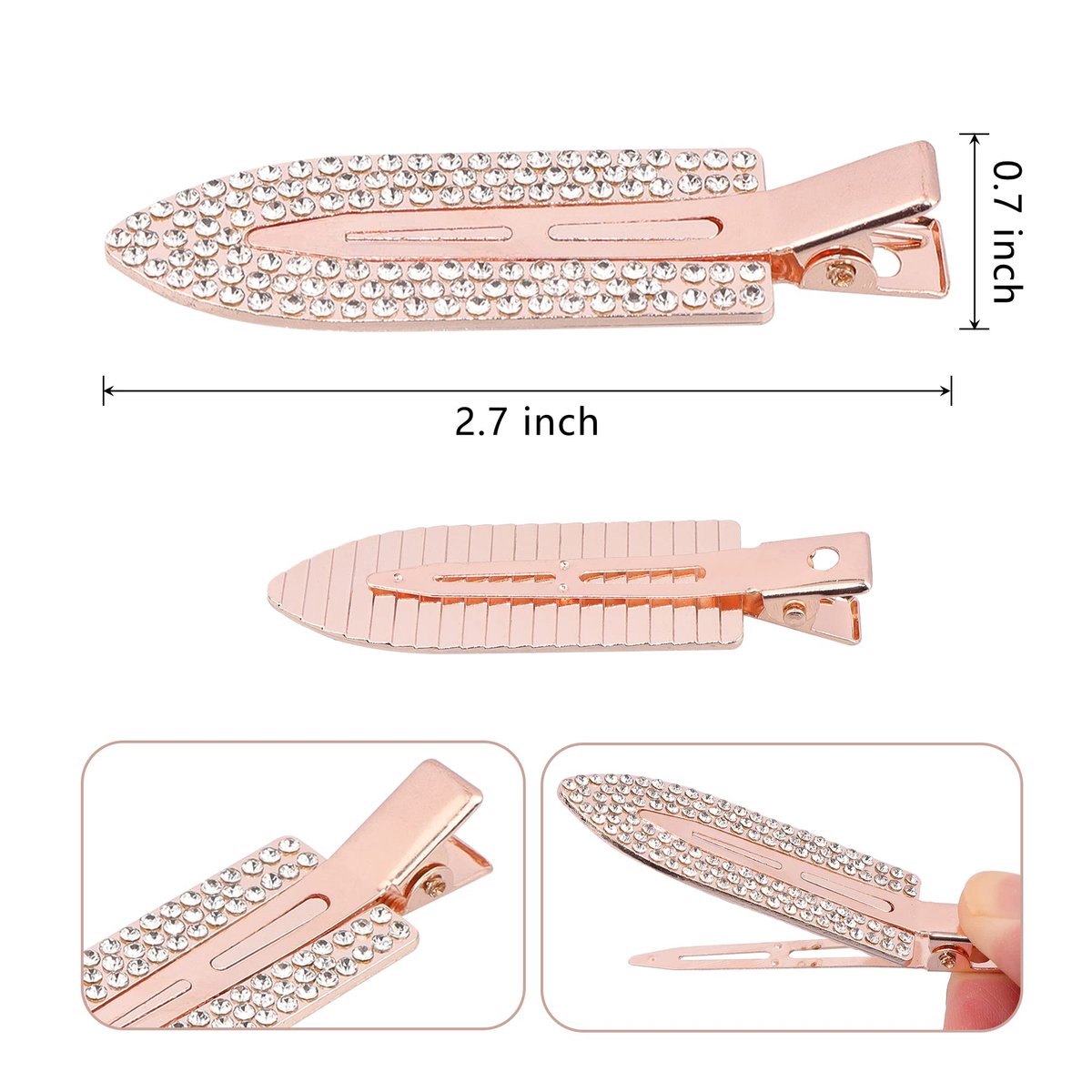 Magicsky 8-Pack No Crease Hair Clips | Rhinestone Flat Barrettes for Women – Diamond Metal Hair Pins for Bangs & Styling (Silver, Gold, Black) - görsel 13