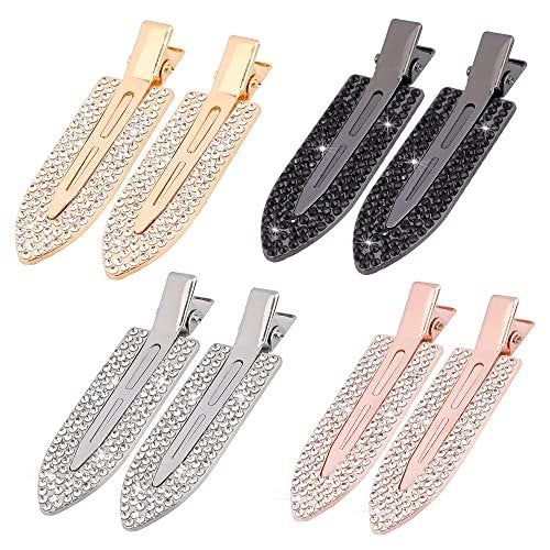 Magicsky 8-Pack No Crease Hair Clips | Rhinestone Flat Barrettes for Women – Diamond Metal Hair Pins for Bangs & Styling (Silver, Gold, Black) - görsel 2