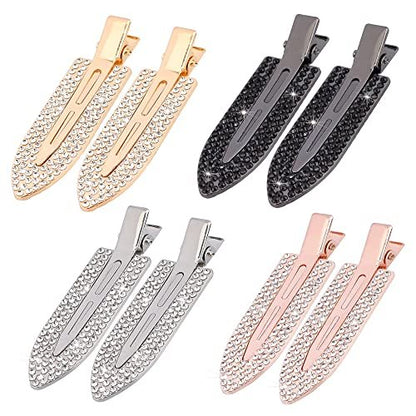 Magicsky 8-Pack No Crease Hair Clips | Rhinestone Flat Barrettes for Women – Diamond Metal Hair Pins for Bangs & Styling (Silver, Gold, Black)