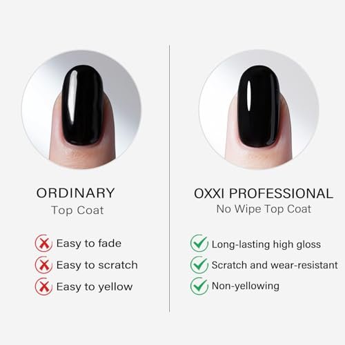 OXXI Professional Rubber Base & No Wipe Top Coat Gel Nail Polish Set - 2x15ml Self-Leveling Base and High-Gloss Wear-Resistant Top Coat Gift Box Salon Starter Kit Avelisse