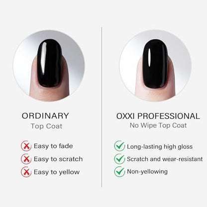 OXXI Professional Rubber Base & No Wipe Top Coat Gel Nail Polish Set - 2x15ml Self-Leveling Base and High-Gloss Wear-Resistant Top Coat Gift Box Salon Starter Kit Avelisse