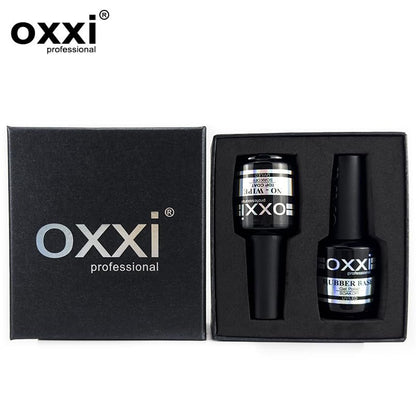 OXXI Professional Rubber Base & No Wipe Top Coat Gel Nail Polish Set - 2x15ml Self-Leveling Base and High-Gloss Wear-Resistant Top Coat Gift Box Salon Starter Kit Avelisse