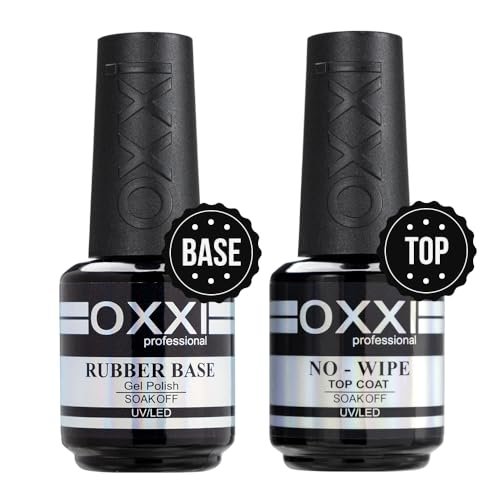 OXXI Professional Rubber Base & No Wipe Top Coat Gel Nail Polish Set - 2x15ml Self-Leveling Base and High-Gloss Wear-Resistant Top Coat Gift Box Salon Starter Kit Avelisse