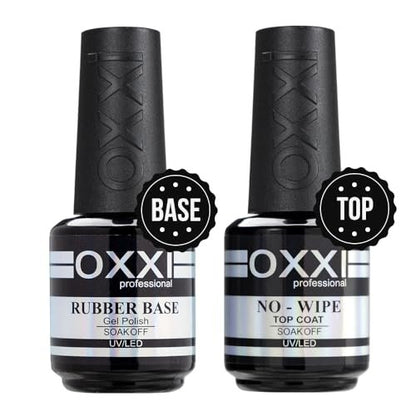 OXXI Professional Rubber Base & No Wipe Top Coat Gel Nail Polish Set - 2x15ml Self-Leveling Base and High-Gloss Wear-Resistant Top Coat Gift Box Salon Starter Kit Avelisse