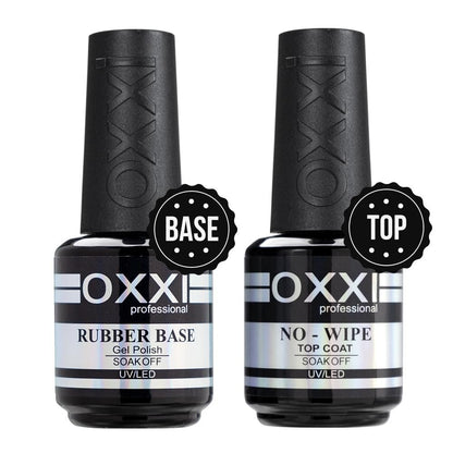 OXXI Professional Rubber Base & No Wipe Top Coat Gel Nail Polish Set - 2x15ml Self-Leveling Base and High-Gloss Wear-Resistant Top Coat Gift Box Salon Starter Kit Avelisse