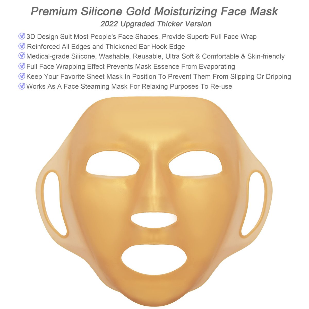 GELMAY 4-Pack 3D Gold Moisturizing Face Mask - Reusable Silicone Facial Mask Cover for Skincare, Prevents Evaporation - görsel 5