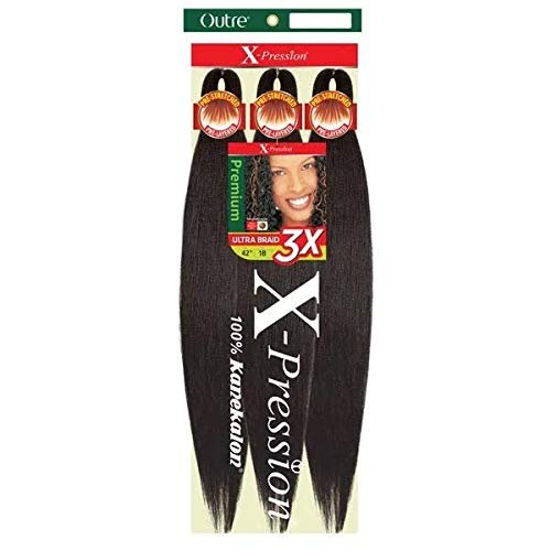 Outre Synthetic Pre Stretched ULTRA BRAID - XPRESSION 3X 42" (Color: 1 Jet Black, Pack of 4) - görsel 1