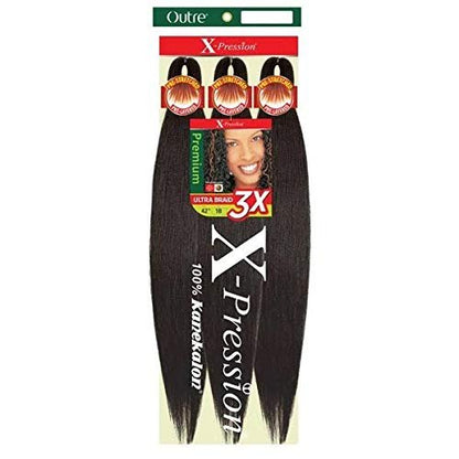 Outre Synthetic Pre Stretched ULTRA BRAID - XPRESSION 3X 42" (Color: 1 Jet Black, Pack of 4)