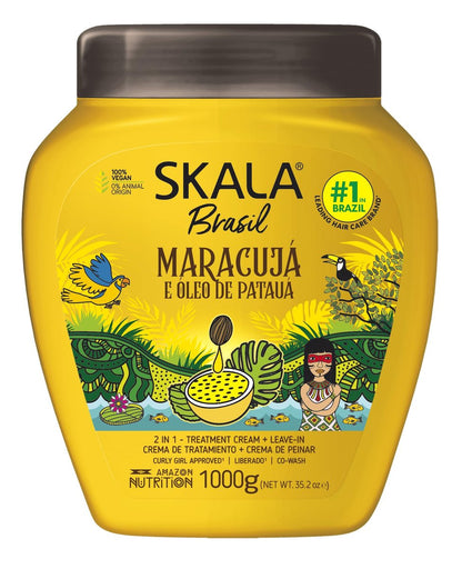 SKALA Brasil 2 in 1 Treatment Cream Passion Fruit & Pataua Oil - 1 kg (35.27 oz) - Deep Conditioning Hair Mask for Curly, Dry, Damaged Hair