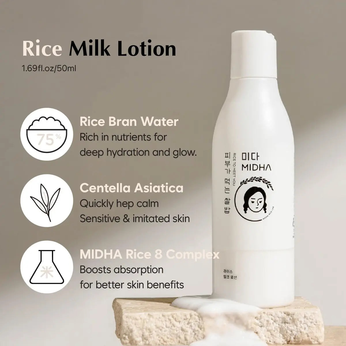 MIDHA Rice Milk Lotion – Deep Hydration & Soothing Care for Radiant, Glowing Complexion (6.76 fl oz / 200 ml) Avelisse