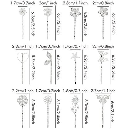 Lawie Vintage Retro Butterfly Flower Silver Metal Hair Accessories - 40 Pack Decorative Bobby Pins, Barrettes, Hair Clips & Fine Hair Holders for Women & Girls