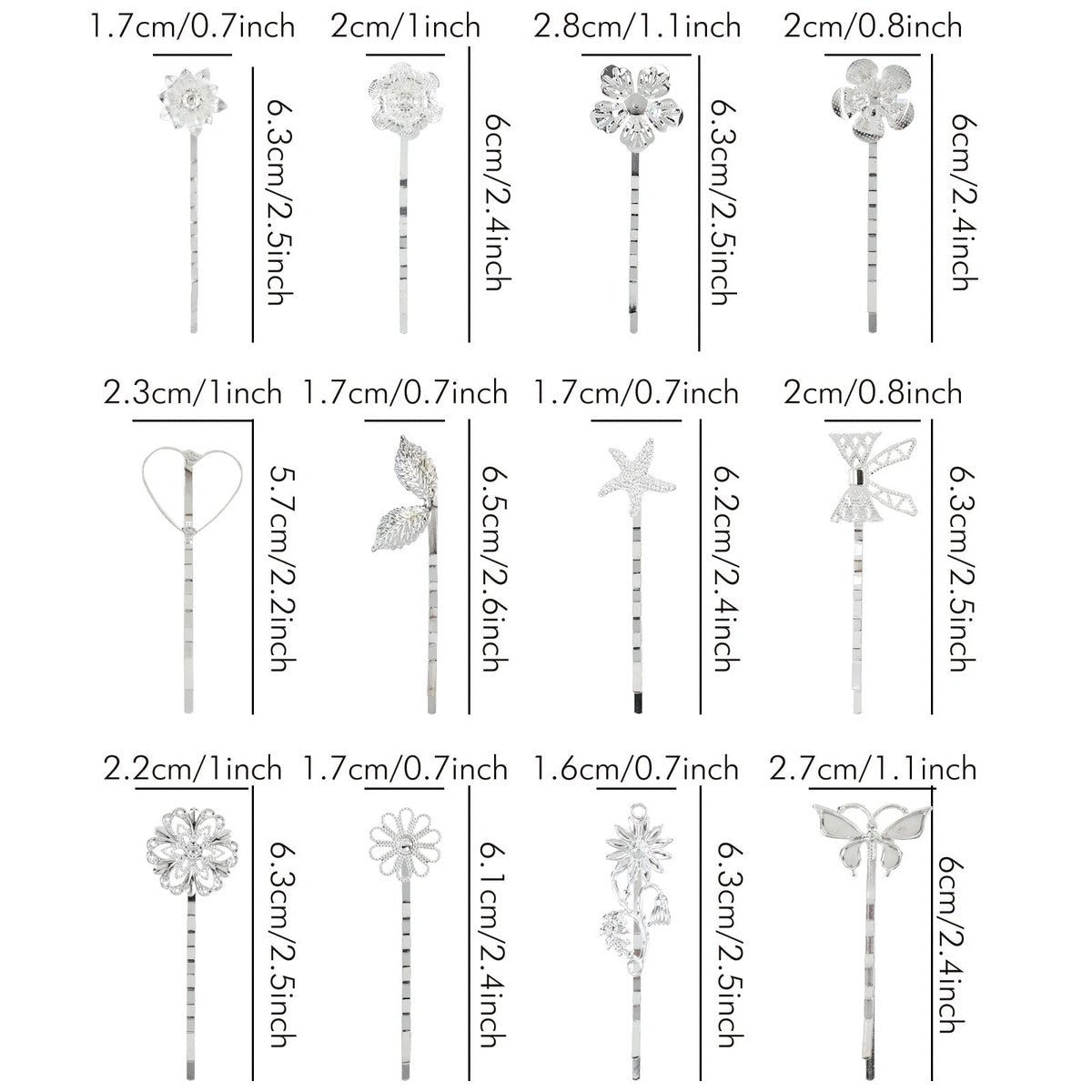 Lawie Vintage Retro Butterfly Flower Silver Metal Hair Accessories - 40 Pack Decorative Bobby Pins, Barrettes, Hair Clips & Fine Hair Holders for Women & Girls - görsel 9