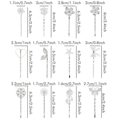 Lawie Vintage Retro Butterfly Flower Silver Metal Hair Accessories - 40 Pack Decorative Bobby Pins, Barrettes, Hair Clips & Fine Hair Holders for Women & Girls
