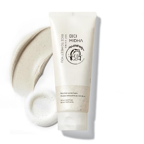 MIDHA Rice Bran Scrub Foam – Deep Cleansing Pore Purifying Gentle Exfoliating Face Wash 5.07 fl oz