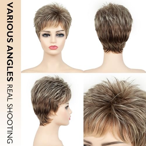 SEVENCOLORS Short Pixie Cut Wig - Blonde with Dark Roots, Synthetic Hair for Women Avelisse