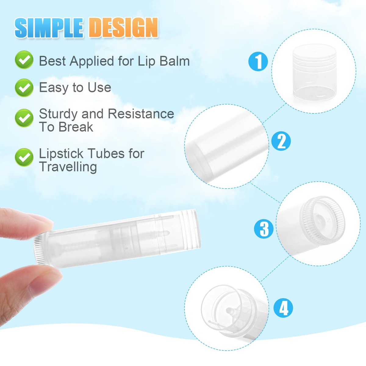 50 Pcs 5.5g Twist-up Lip Balm Tubes - Empty Plastic Lip Gloss Containers for DIY Homemade Lipsticks, Chapsticks & Solid Perfume, Clear - görsel 3