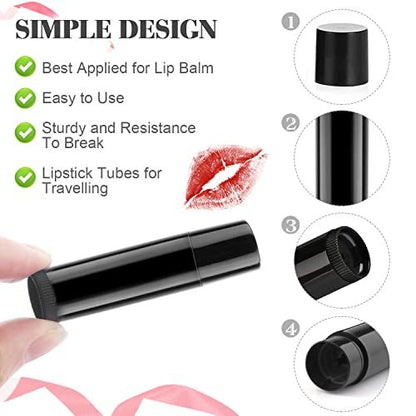 50 Pack 5.5g Twist-Up Lip Balm Tubes - Empty Plastic Containers for DIY Lip Gloss, Chapstick, Solid Perfume (Black)