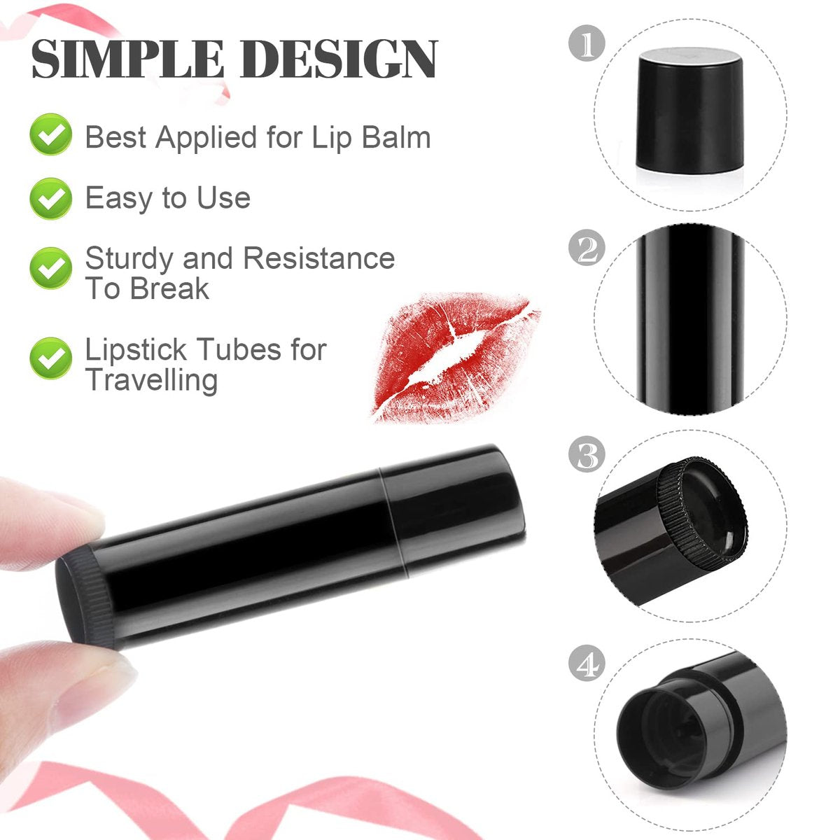 50 Pack 5.5g Twist-Up Lip Balm Tubes - Empty Plastic Containers for DIY Lip Gloss, Chapstick, Solid Perfume (Black) - görsel 3
