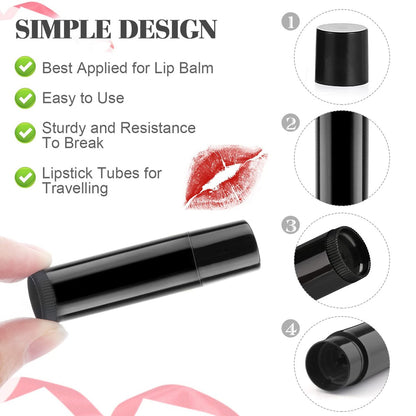 50 Pack 5.5g Twist-Up Lip Balm Tubes - Empty Plastic Containers for DIY Lip Gloss, Chapstick, Solid Perfume (Black)