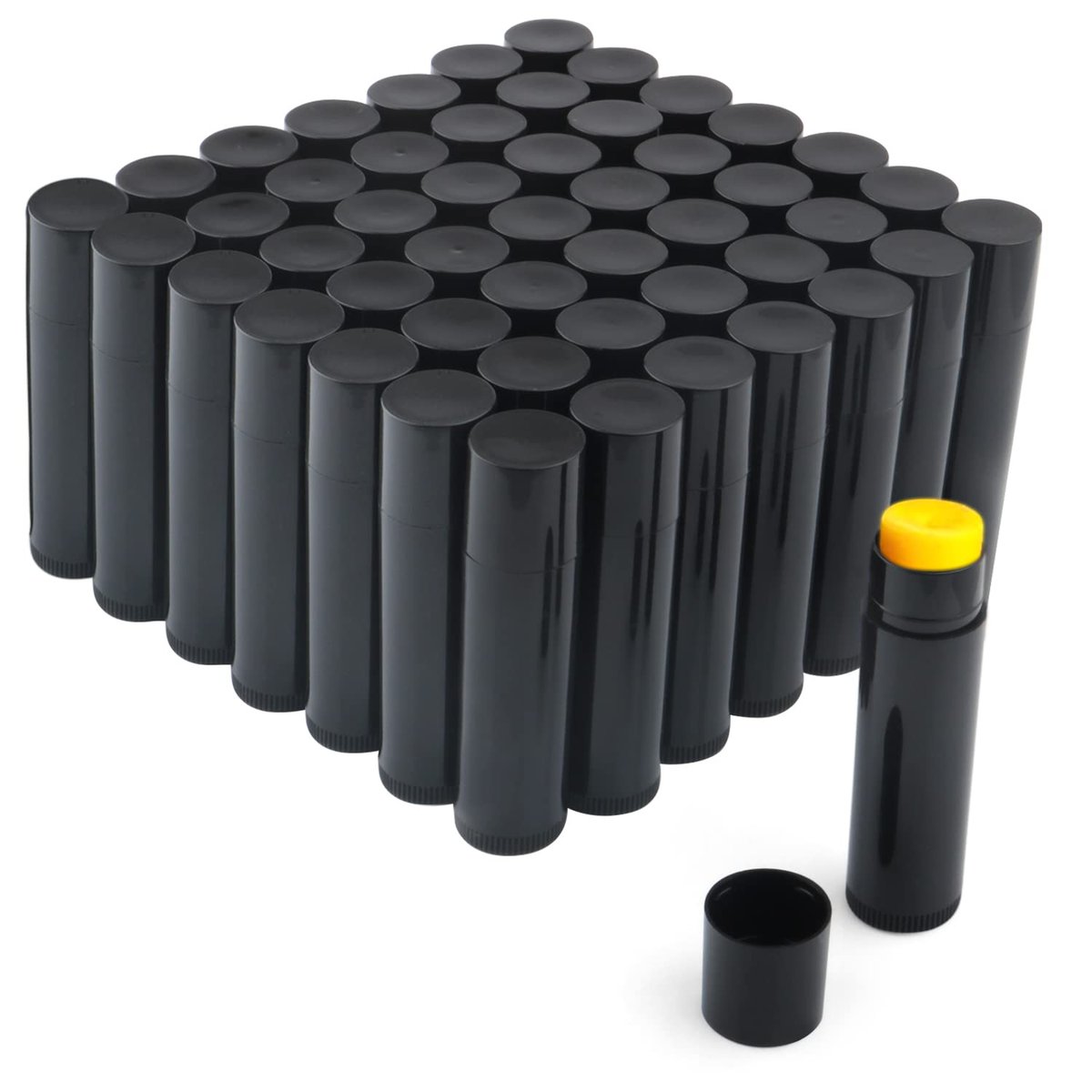 50 Pack 5.5g Twist-Up Lip Balm Tubes - Empty Plastic Containers for DIY Lip Gloss, Chapstick, Solid Perfume (Black) - görsel 1