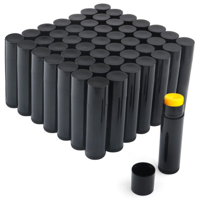 50 Pack 5.5g Twist-Up Lip Balm Tubes - Empty Plastic Containers for DIY Lip Gloss, Chapstick, Solid Perfume (Black)