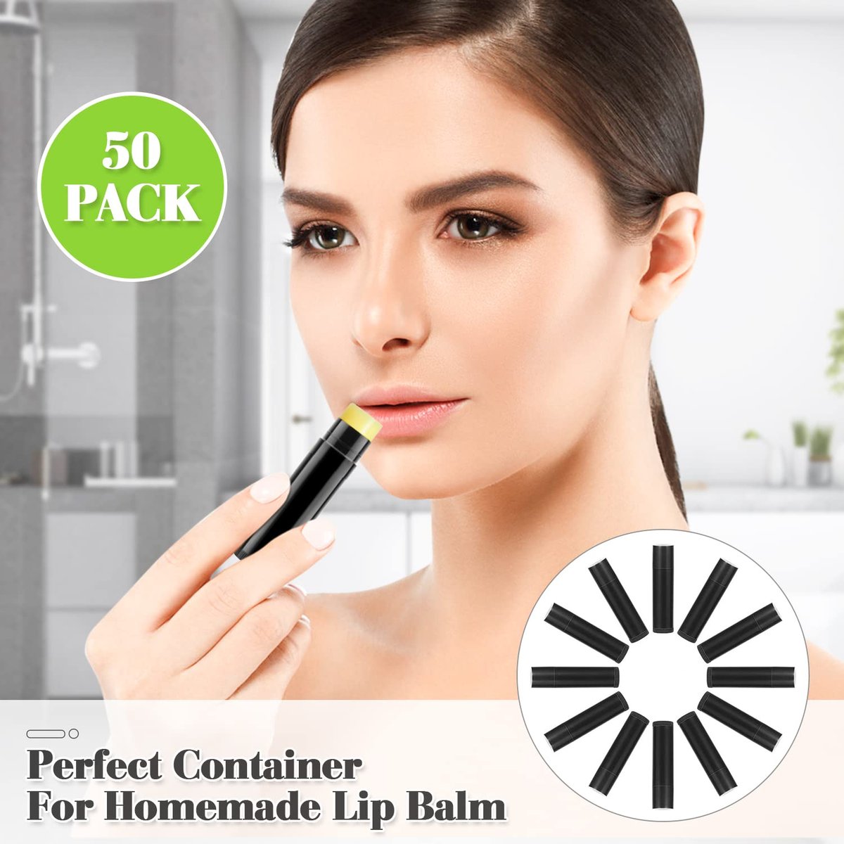 50 Pack 5.5g Twist-Up Lip Balm Tubes - Empty Plastic Containers for DIY Lip Gloss, Chapstick, Solid Perfume (Black) - görsel 5
