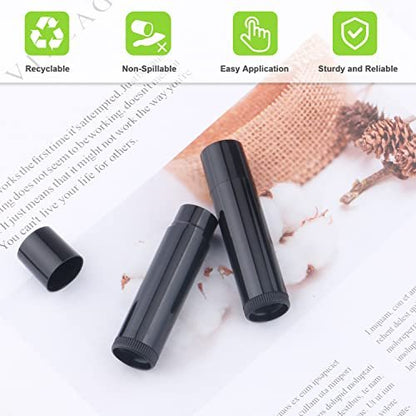 50 Pack 5.5g Twist-Up Lip Balm Tubes - Empty Plastic Containers for DIY Lip Gloss, Chapstick, Solid Perfume (Black)
