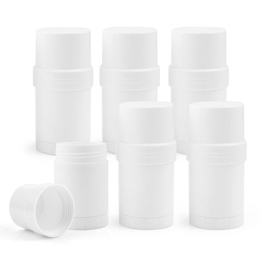 6 Pack 30ml Twist-Up Empty Deodorant Containers - White Plastic Stick Tubes for DIY Heel Balm, Lotion Bars, Lip Balm, Crayons & Homemade Cosmetics