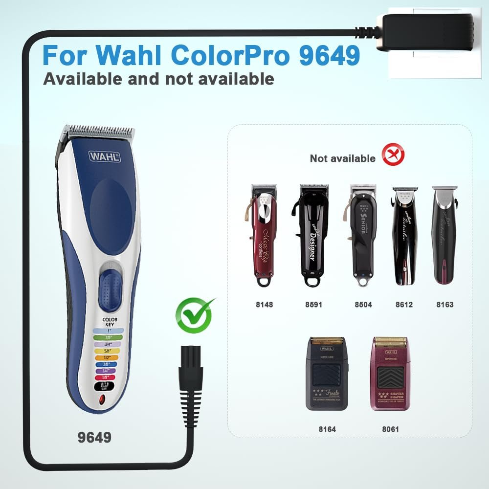 HYGAMOCC 3.5V Hair Clipper Charger Replacement for Wahl Color Pro 9649 Cordless Clipper & Trimmer - 6.6FT Power Cord Adapter (Black) - görsel 6