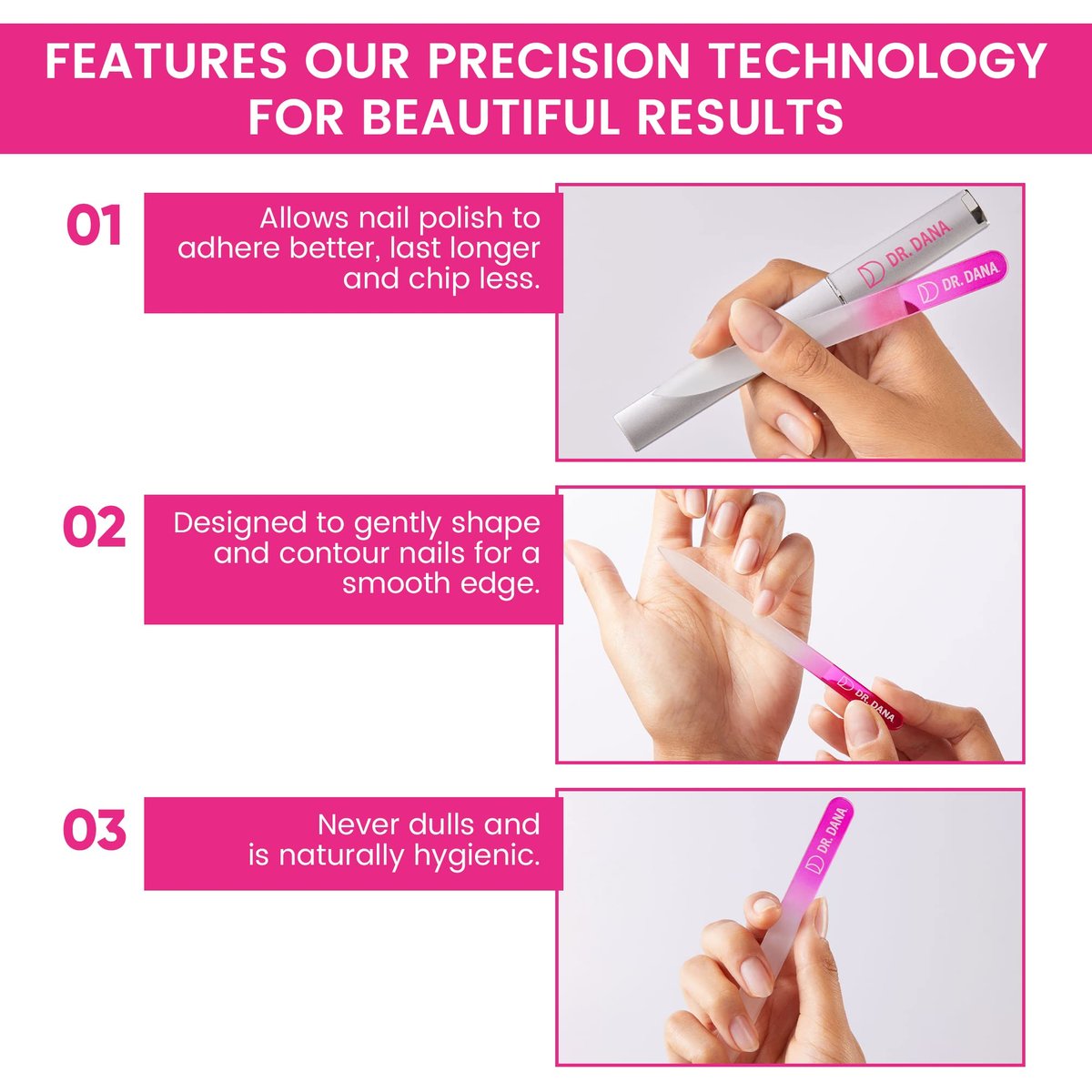 Dr. Dana Premium Crystal Glass Nail File – Double-Sided Etched with Protective Travel Case, Professional Quality for Natural Nails Avelisse