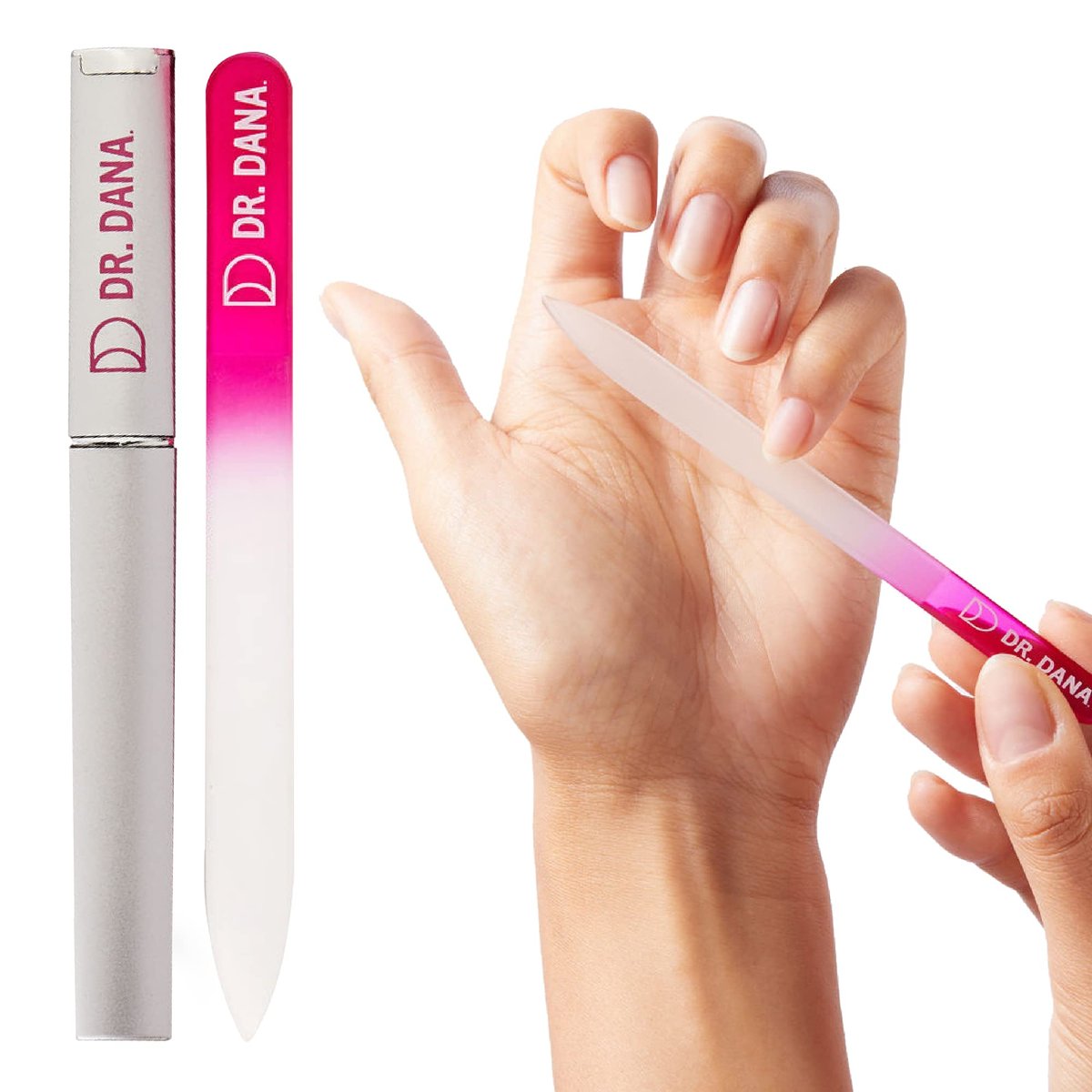 Dr. Dana Premium Crystal Glass Nail File – Double-Sided Etched with Protective Travel Case, Professional Quality for Natural Nails Avelisse