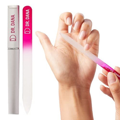 Dr. Dana Premium Crystal Glass Nail File – Double-Sided Etched with Protective Travel Case, Professional Quality for Natural Nails Avelisse